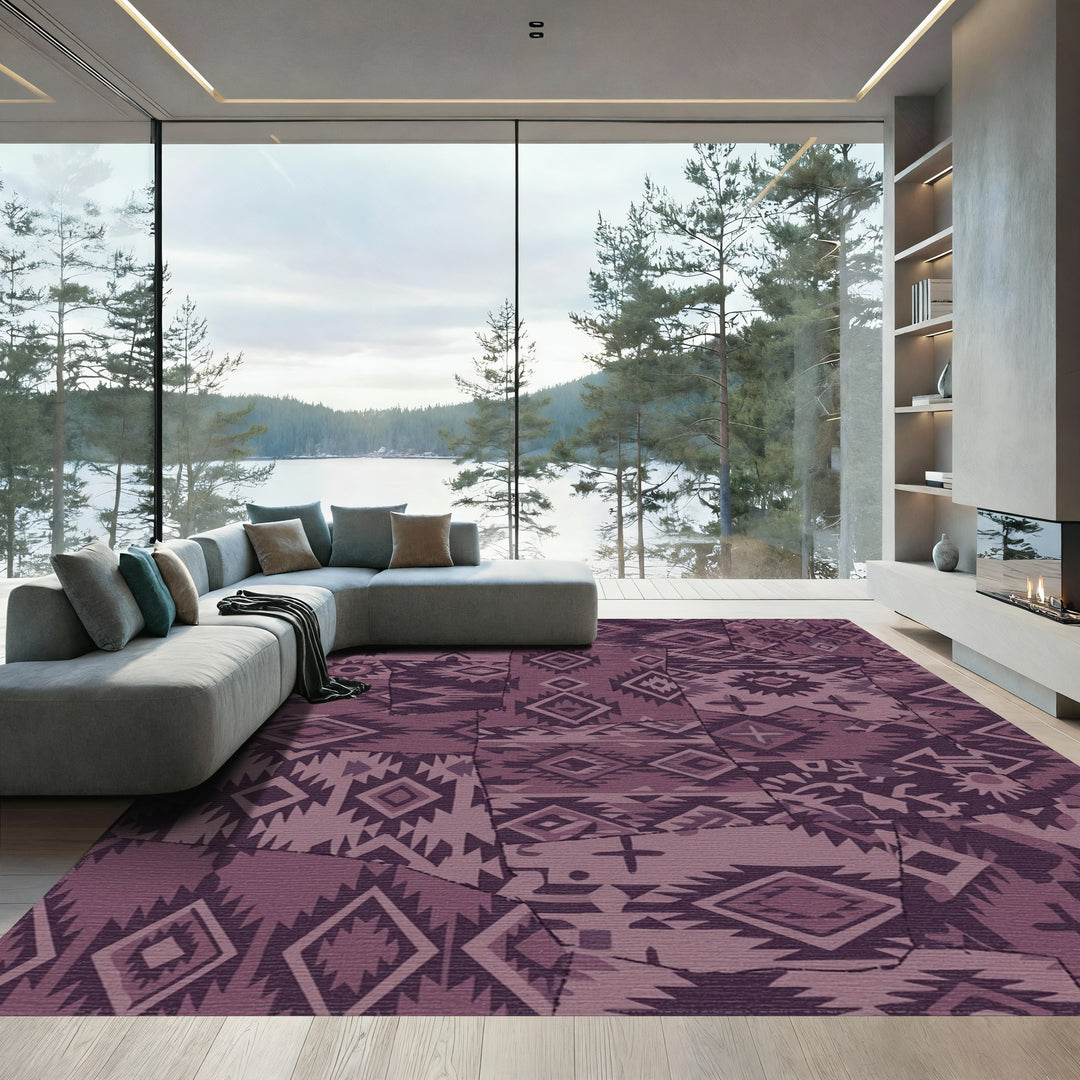 Patchwork Crimson Diamond Geometric Rug