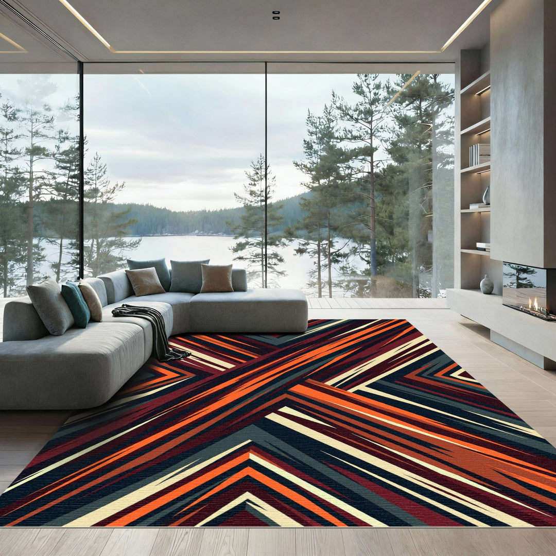 Bold Orange Geometric Burst Rug