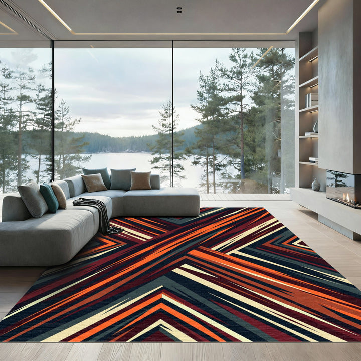 Bold Orange Geometric Burst Rug