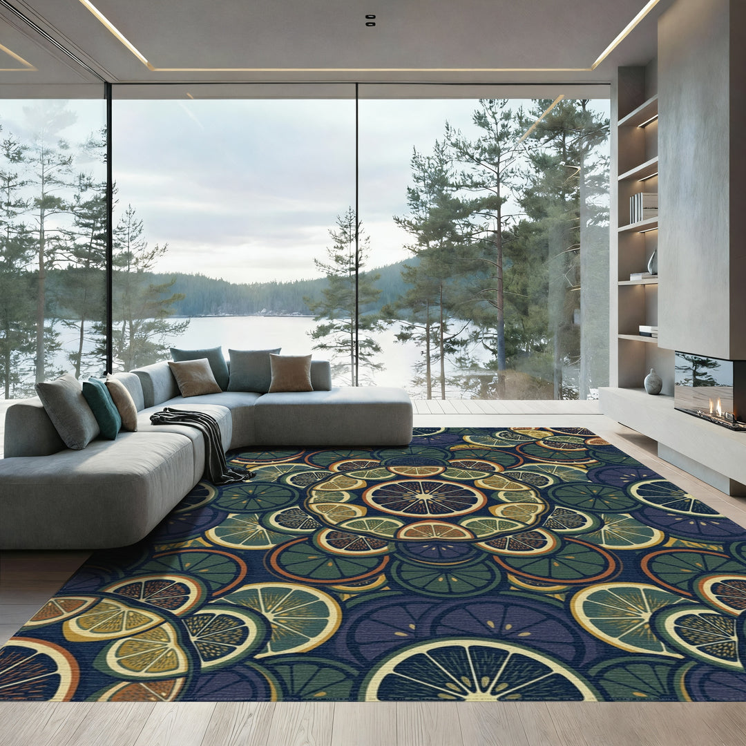 Citrus Concentric Layers Deep Blue Rug