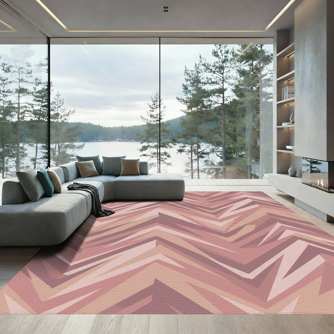 Geometric Pink Jagged Chevron Rug