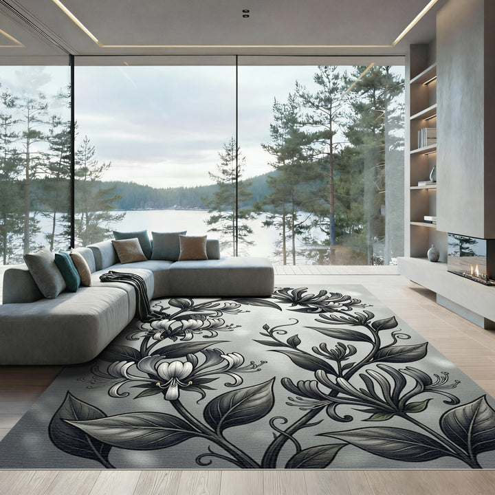 Dark Botanical Honeysuckle Swirl Rug