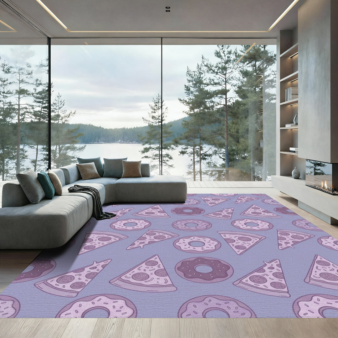 Purple Pizza Donut Repeating Pattern Rug