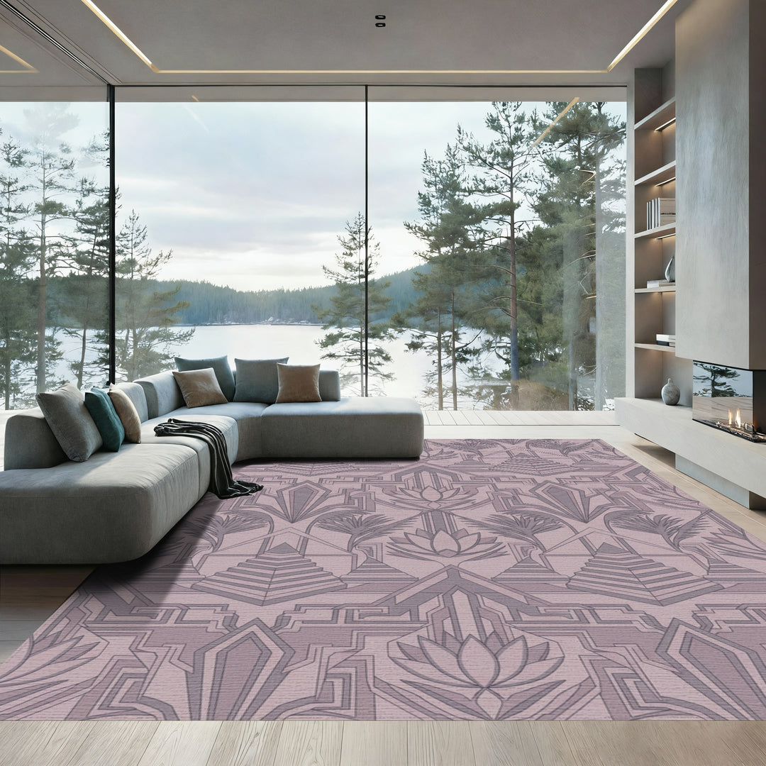 Mauve Lotus Staircase Geometric Art Deco Rug