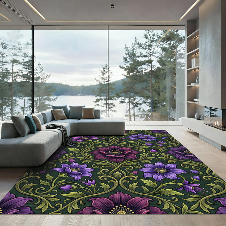 Victorian Plum Floral Vine Rug