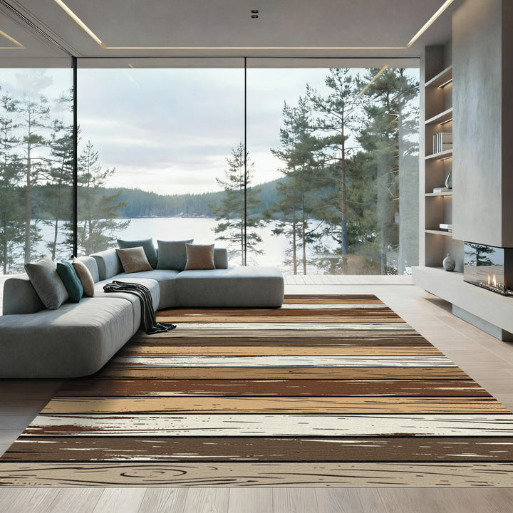 Brown Wooden Plank Texture Rug