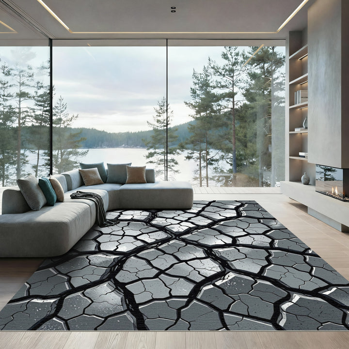Abstract Cracked Rock Ceramic Rug