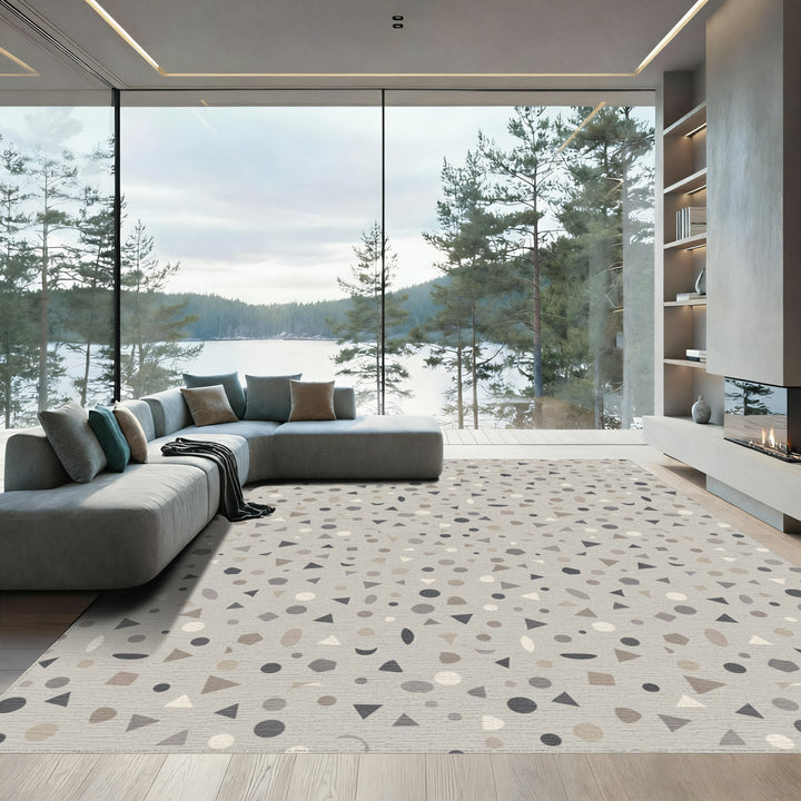 Neutral Speckled Geometric Shapes Rug