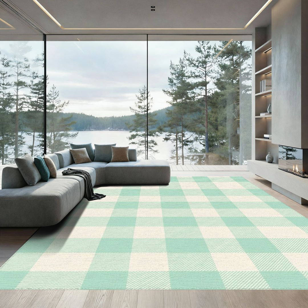 Soft Mint Gingham Check Rug
