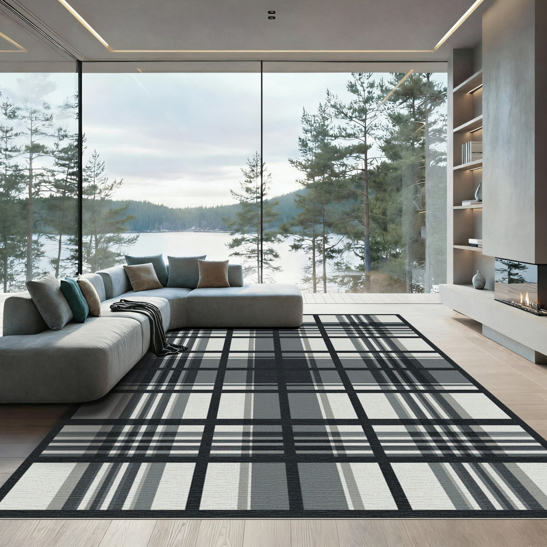 Monochromatic Plaid Square Rug