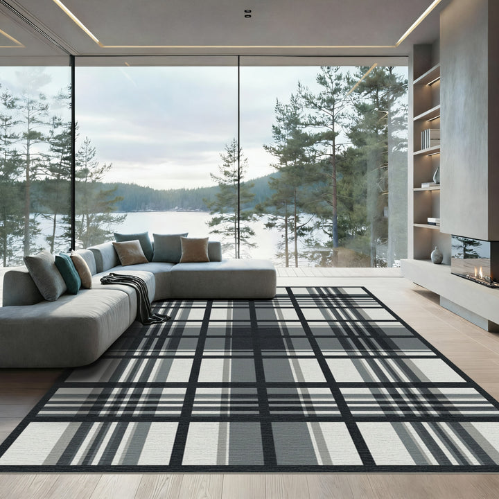 Monochromatic Plaid Square Rug