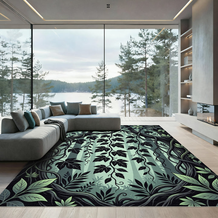 Dark Forest Botanical Vines Rug