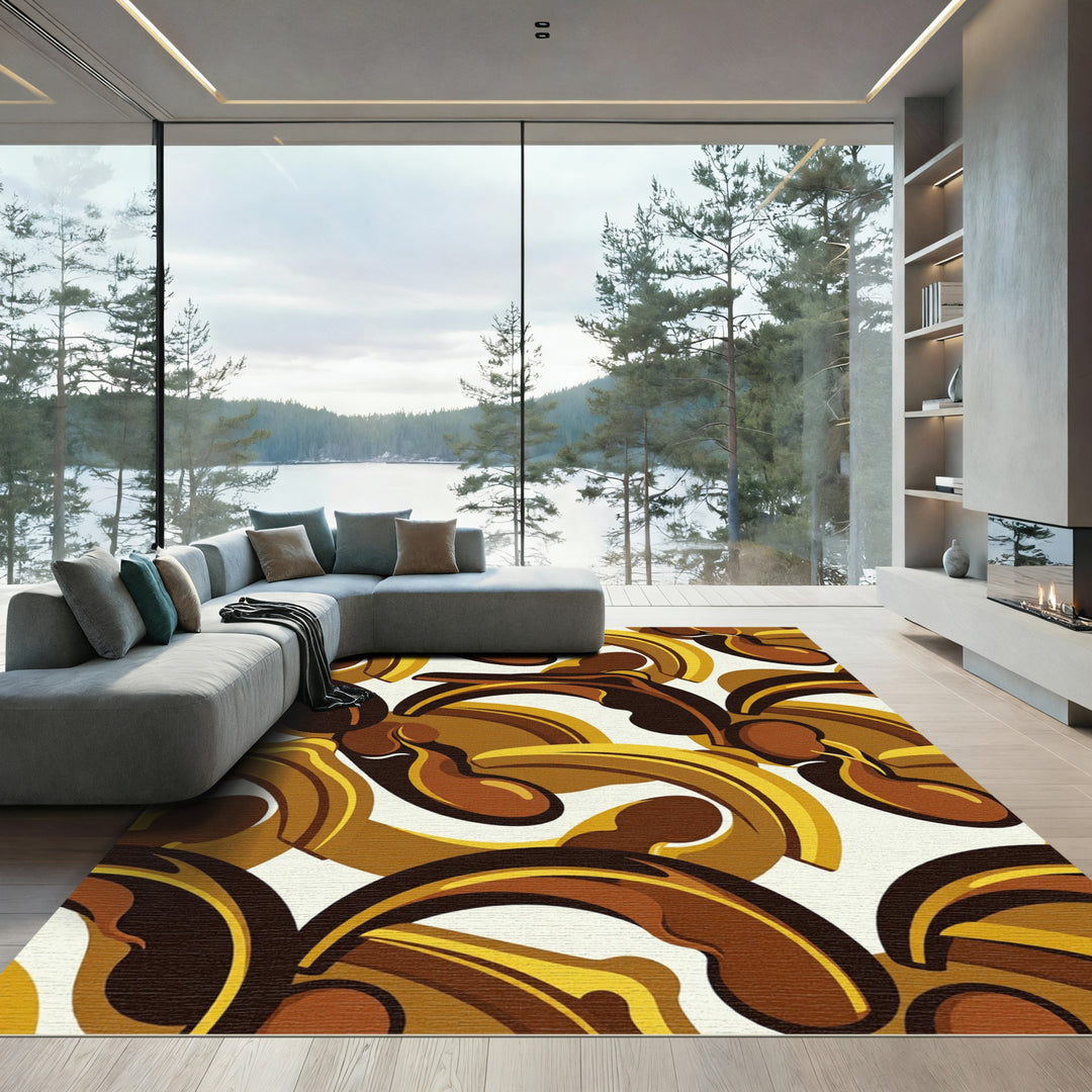 Retro Amber Swirl Abstract Rug