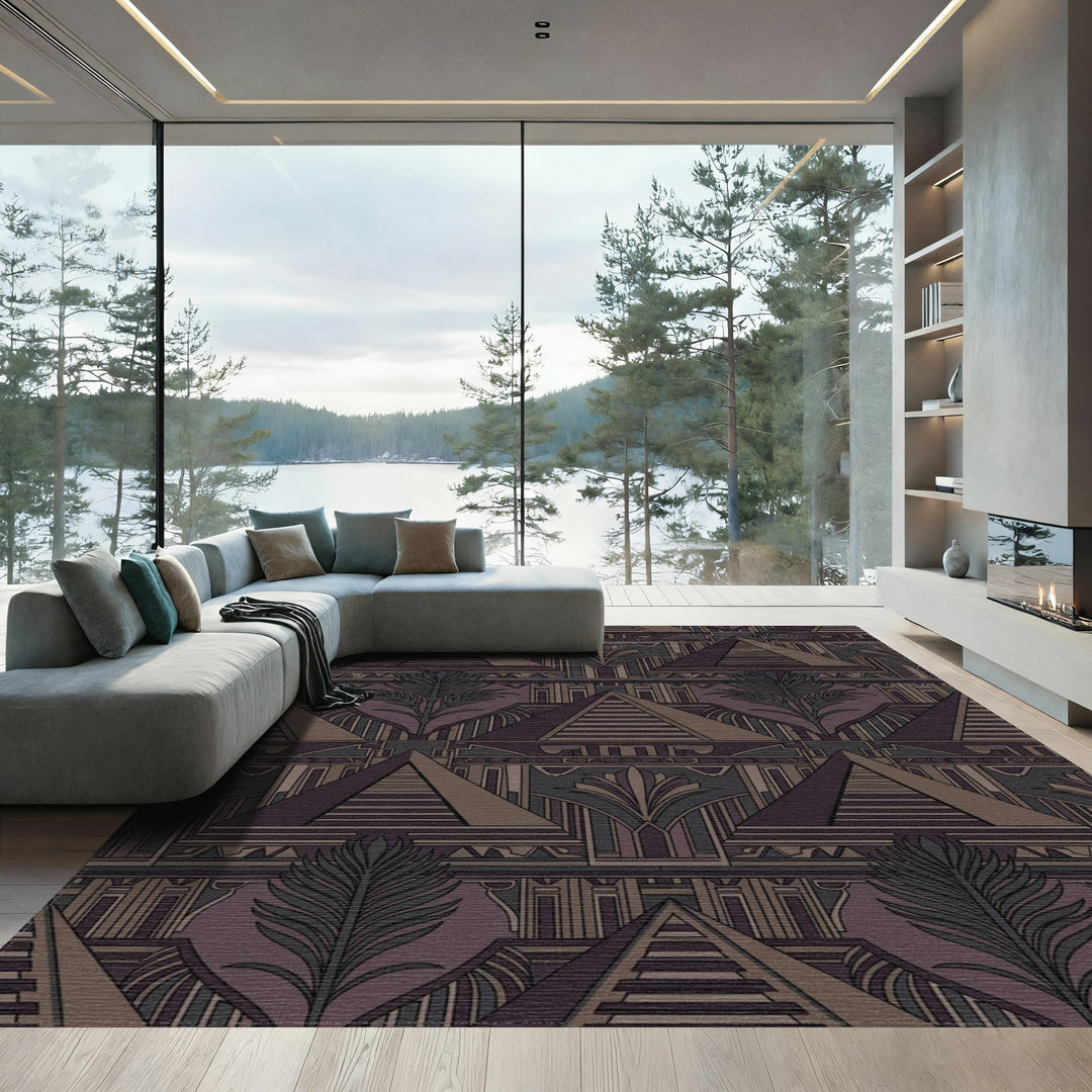 Deep Purple Egyptian Pyramid Art Deco Rug