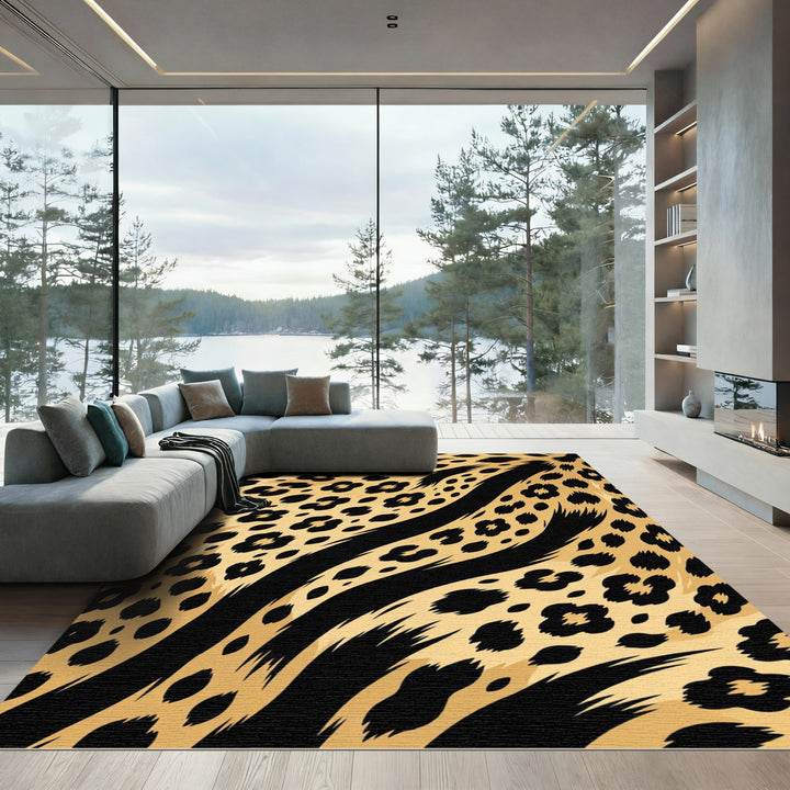 Golden Leopard Spots Black Stripes Rug
