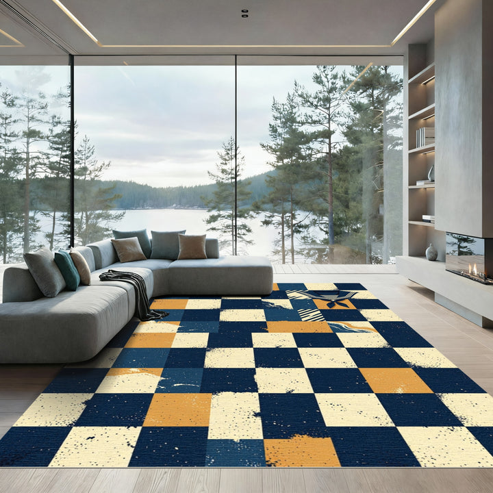 Nautical Navy Checkerboard Sailor Collar Rug