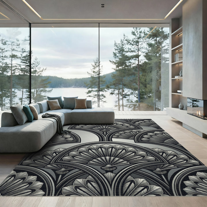 Art Deco Fan Gray Silver Rug