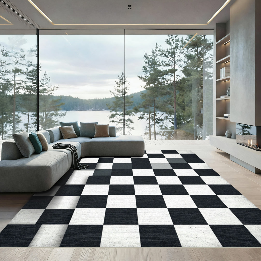 Classic Black White Checkered Rug