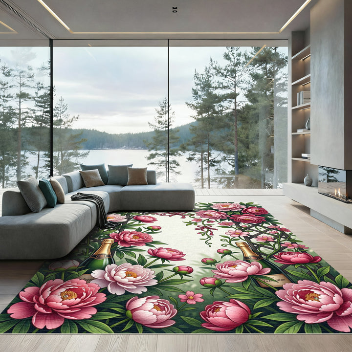 Pink Peony Arch Champagne Beverage Rug