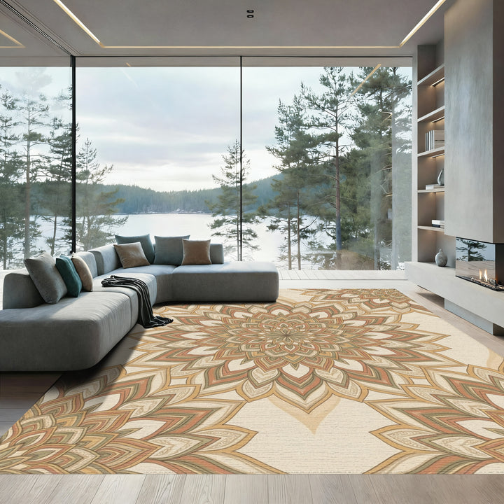 Earthy Tone Floral Mandala Medallion Rug