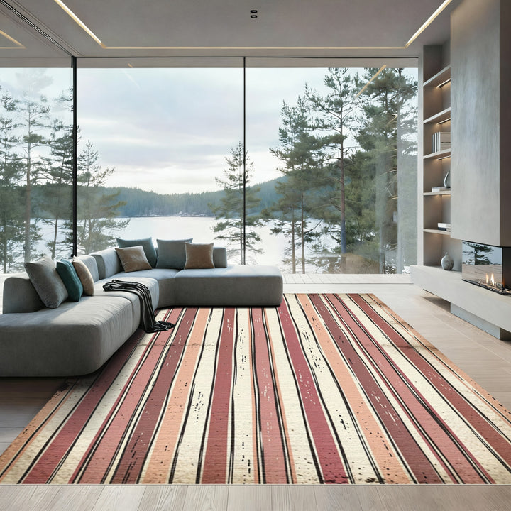 Earthy Red Pink Vertical Stripes Rug