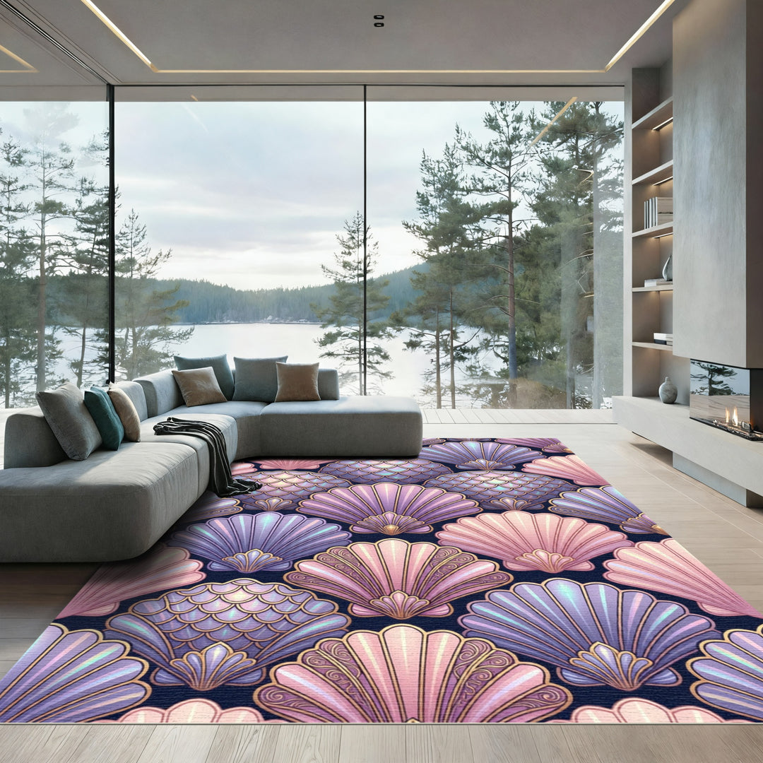 Iridescent Shells Gold Trimmed Pattern Rug