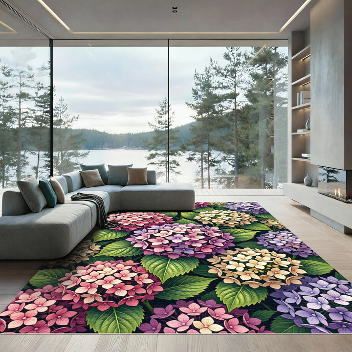 Pastel Hydrangea Garden Floral Rug