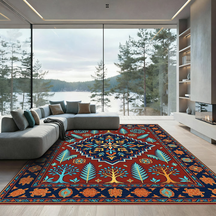 Rich Red Tribal Turtle Garden Rug