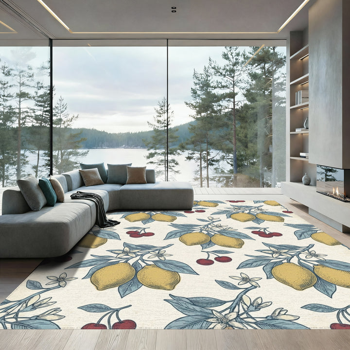 Vintage Yellow Lemon Cherry Branch Rug
