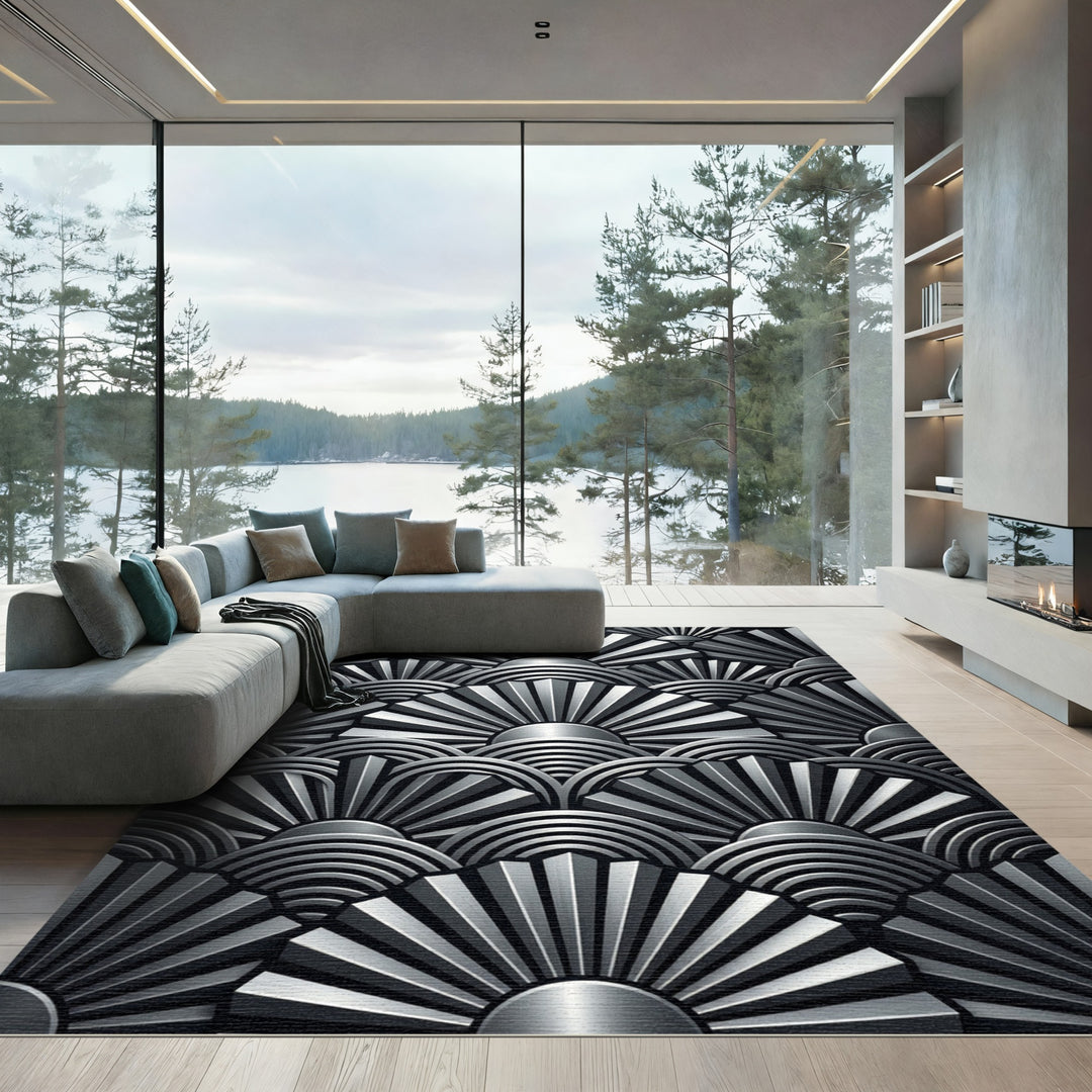 Art Deco Sunburst Fan Metal Rug