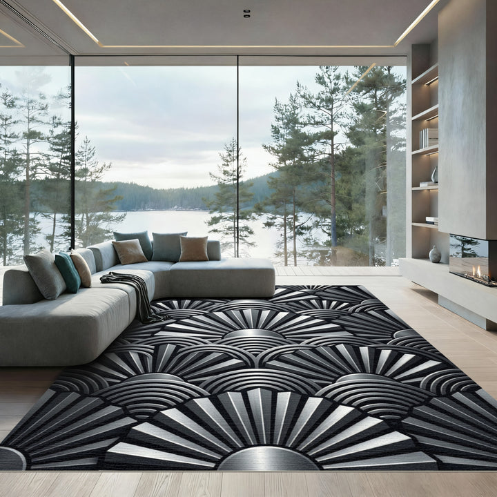 Art Deco Sunburst Fan Metal Rug
