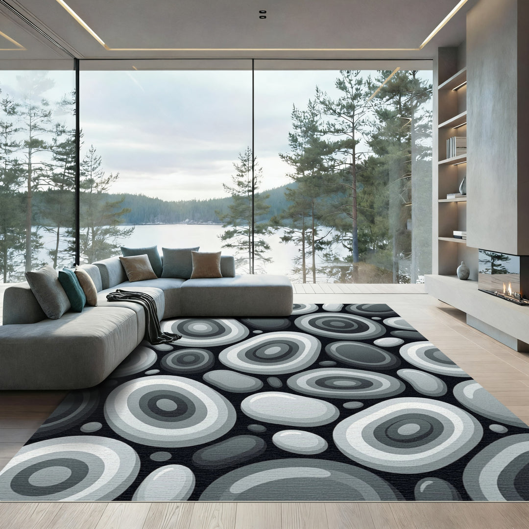 Abstract Concentric Circles Gray Rug