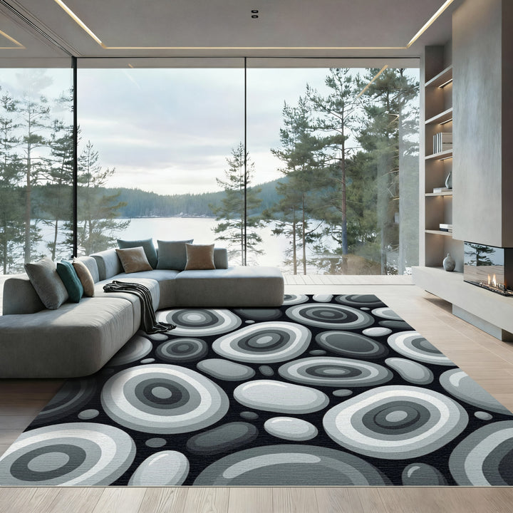 Abstract Concentric Circles Gray Rug