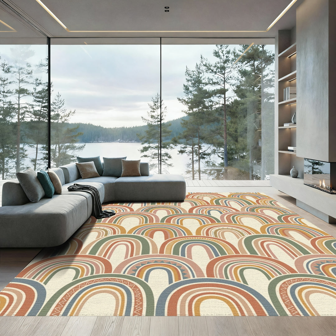 Earthy Rainbow Arch Boho Mix Rug