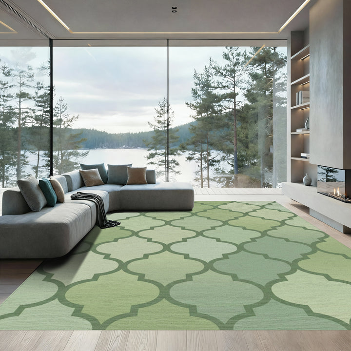 Sage Green Quatrefoil Lattice Rug