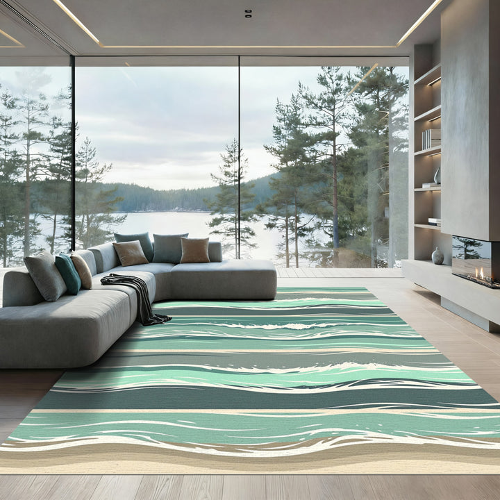Serene Teal Horizontal Wave Rug