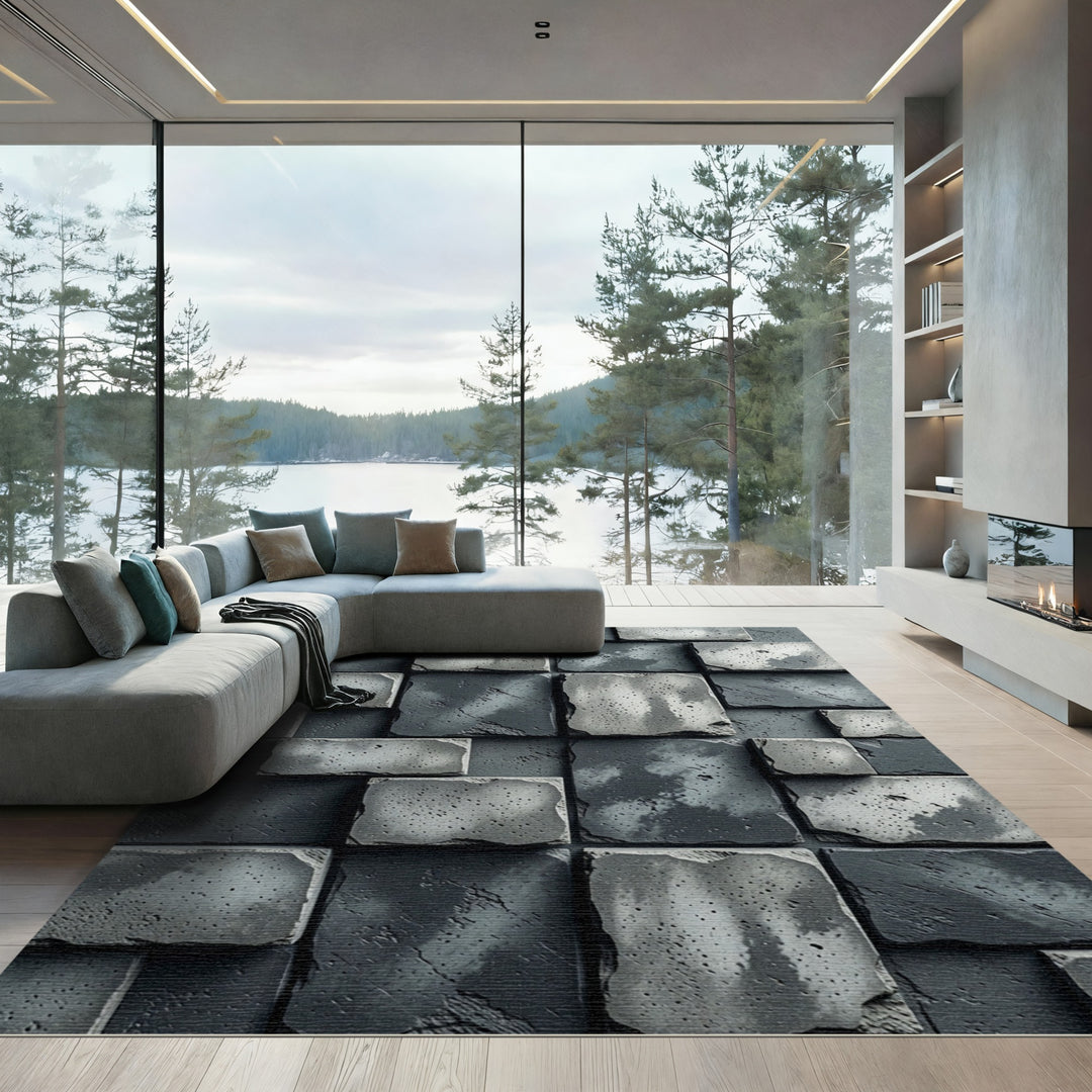Textured Concrete Brick Wall Rug