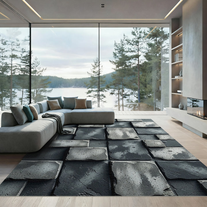 Textured Concrete Brick Wall Rug