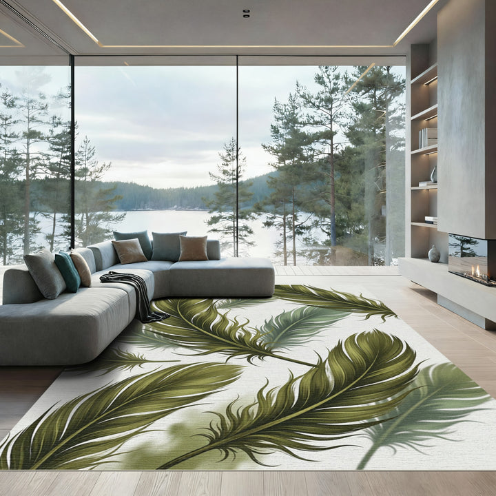 Elegant Olive Feathers Area Rug