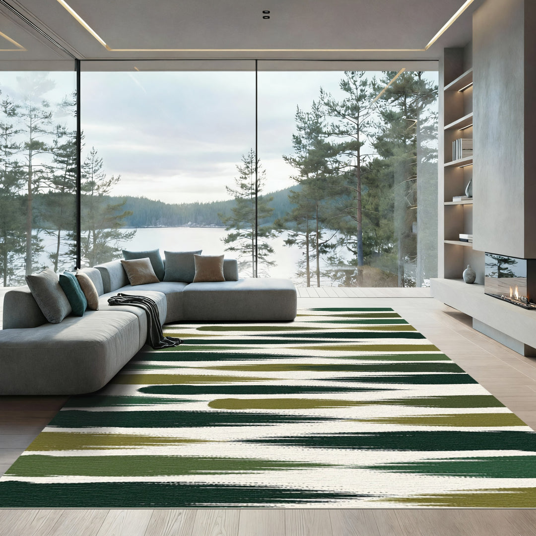Bold Olive Green Brush Stroke Rug