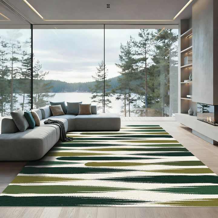 Bold Olive Green Brush Stroke Rug