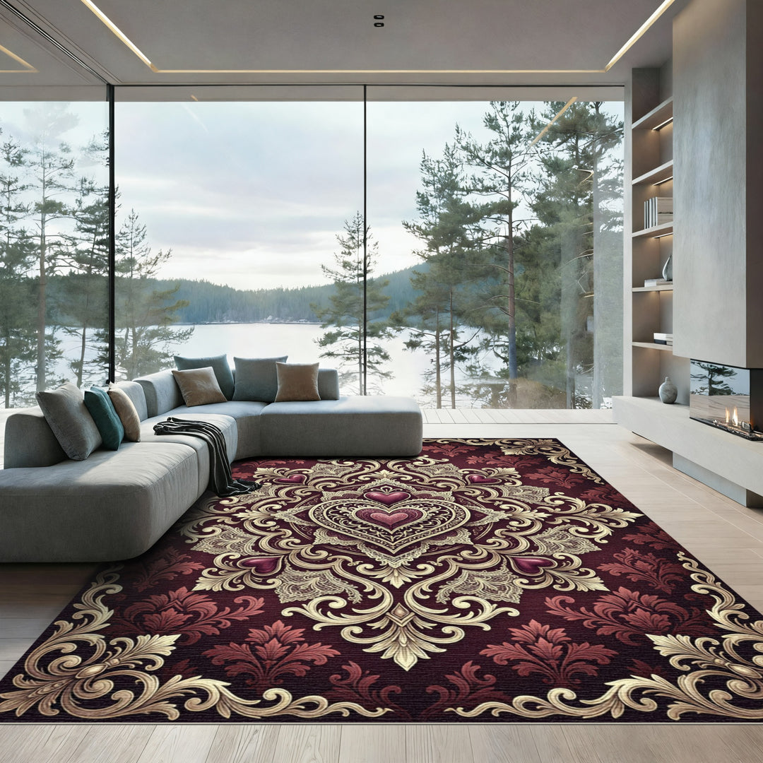 Ornate Heart Damask Royal Rug
