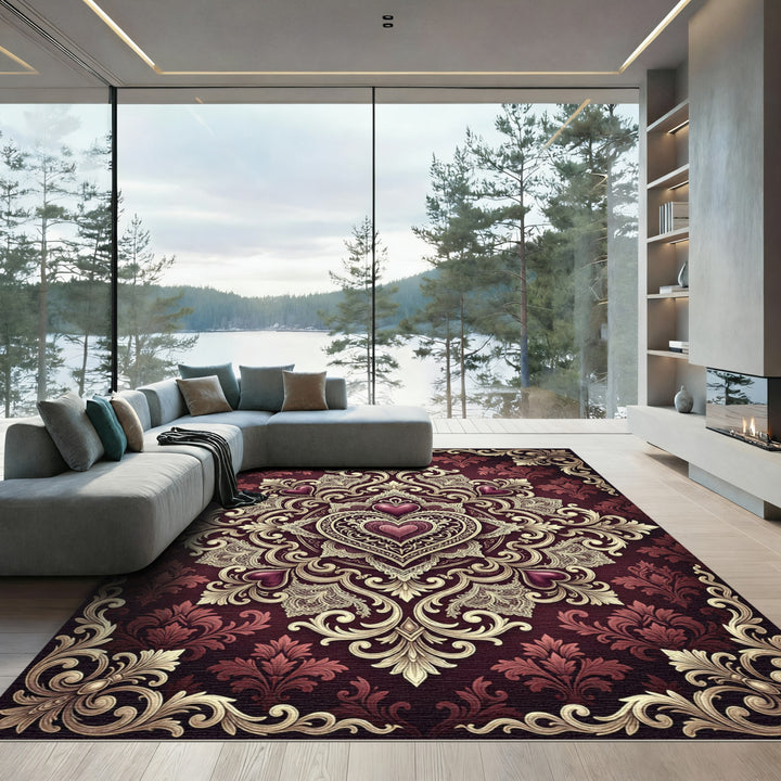 Ornate Heart Damask Royal Rug