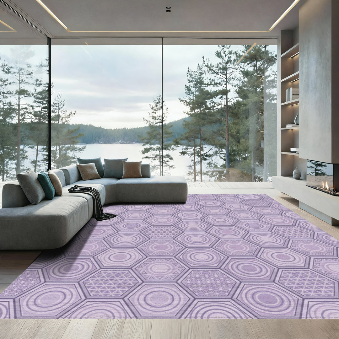Lavender Hexagon Geometric Abstract Rug