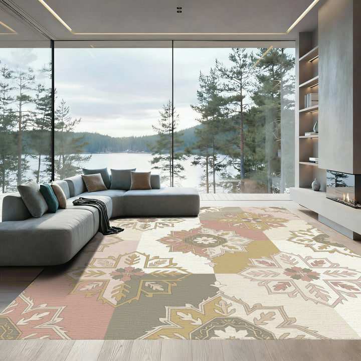 Soft Pastel Geometric Medallion Rug