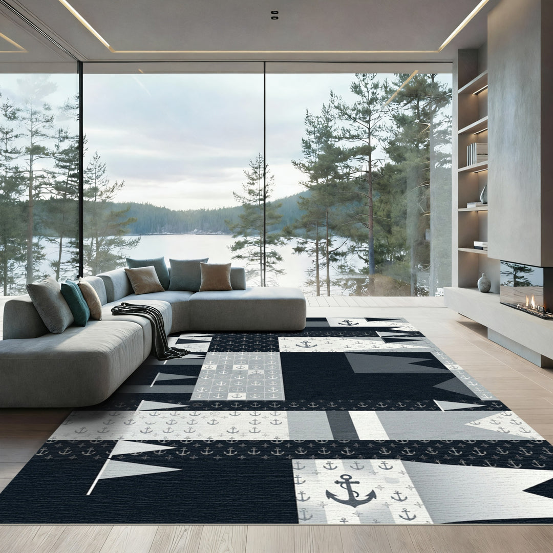 Nautical Anchor Gray Geometric Rug