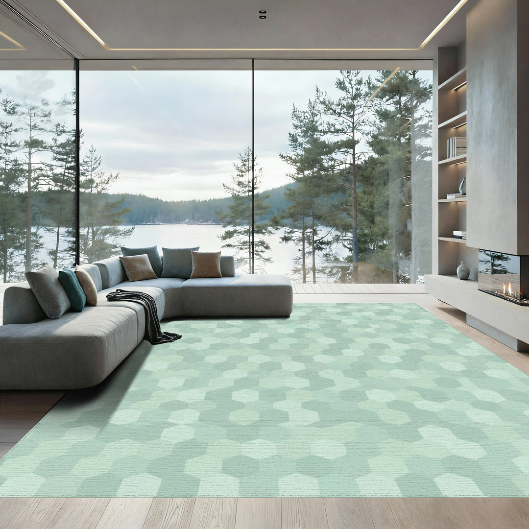 Serene Mint Hexagon Mosaic Rug