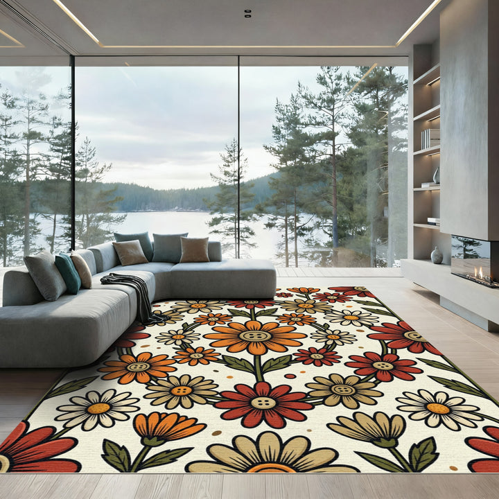 Retro Floral Daisy Button Rug