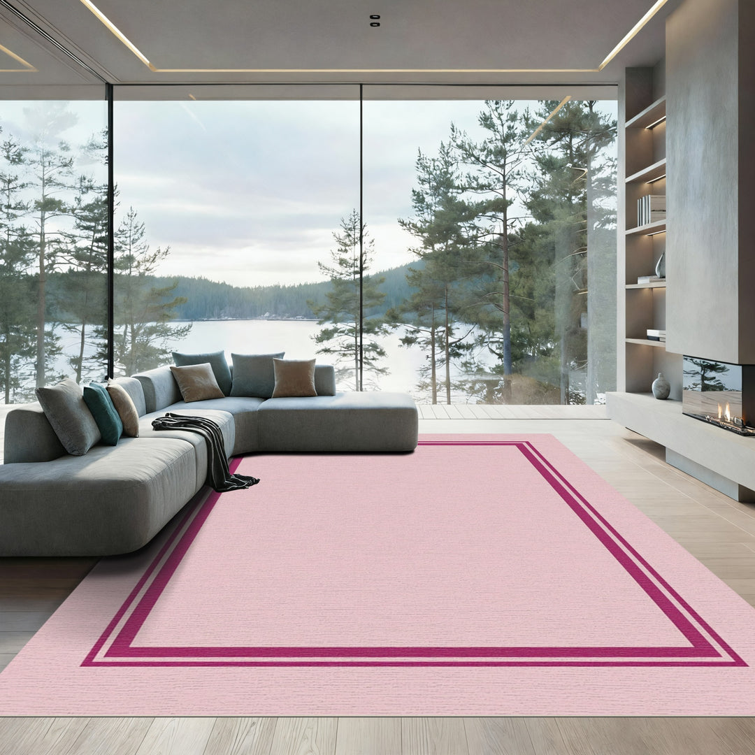 Delicate Pink Double Border Frame Rug