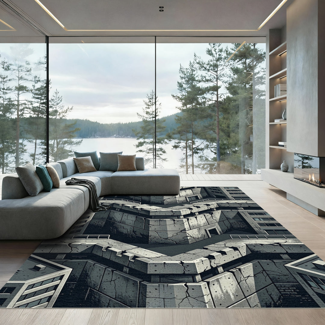 Cracked Concrete Urban Geometric Rug